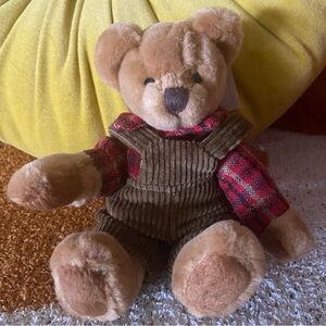 Russ Berrie Benji Bear Plush 7" Stuffed Animal Toy Jointed Overalls Plaid Shirt